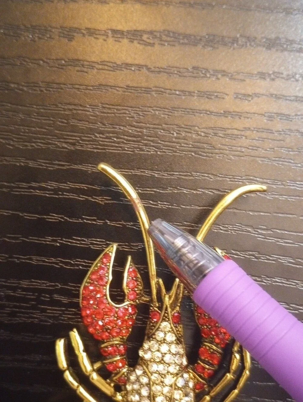 Gold-Tone Red Lobster Rhinestone Brooch Pin